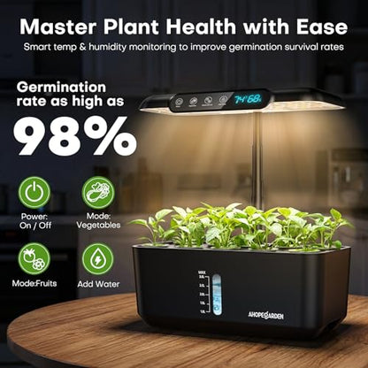 Ahopegarden Hydroponics Growing System: 10 Pods Temp ＆ Humidity Display - color: Black, size: 10 pods