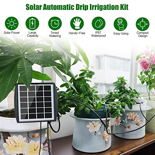 Solar Automatic Drip Irrigation Kit System, JIYANG Solar Powered Auto Easy DIY Watering Device Supported Pots Plants, 6-12 Timing Modes With Anti-Siphoning Device (Expansion Kit/Extra Accessories Kit)