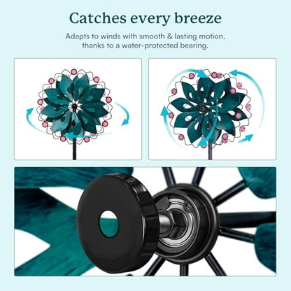 Wind Spinners Outdoor - Metal Garden Wind Spinner with Stake, Windmill for Yard, Gift for Family, 13'' W x 70.5'' H