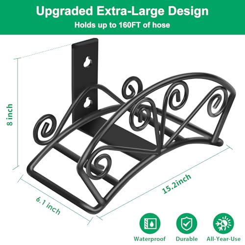 TomCare Garden Hose Holder, Heavy Duty 160FT Large Capacity Hose Hanger - color: Black, size: L （14.9“ x 6” x 8"）