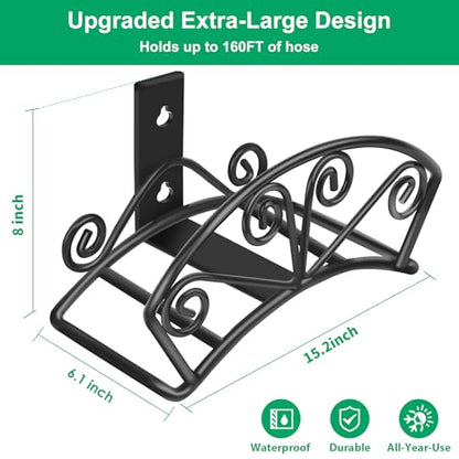 TomCare Garden Hose Holder, Heavy Duty 160FT Large Capacity Hose Hanger - color: Black, size: L （14.9“ x 6” x 8"）
