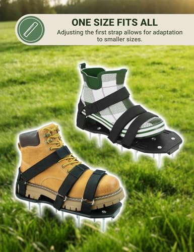 Lawn Aerator Shoes, Soil Aerator Grass Tool with Dual Hook & Loop Straps - color: Black&Silver