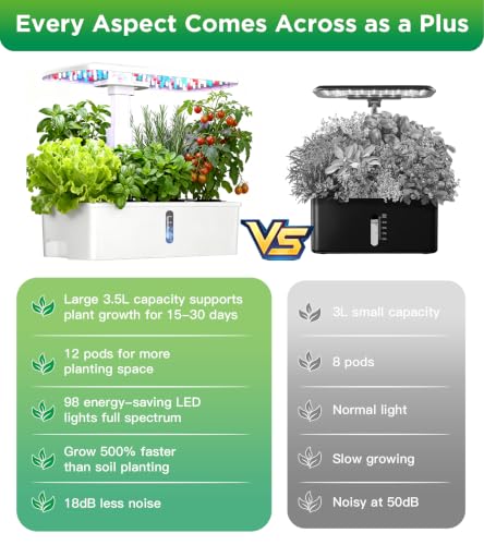 Hydroponics Growing System Kit 12 Pods, Indoor Garden with LED Grow Light - color: White