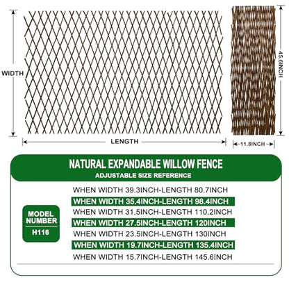 Expandable Garden Trellis Plant Support Willow Lattice Fence Panel for Climbing Plants Vine Ivy Rose Cucumbers Clematis 36X92 Inch