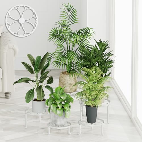 5 Pack Plant Stand Heavy Duty Metal Rustproof Indoor Outdoor Floor Potted Holder Shelf - color: Flower-White