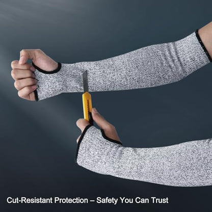 Cut Resistant Farmers Sleeves with Thumb Hole - Arm Protectors for Thin Skin and Bruising, Suitable for Gardening, Welding - color: Grey