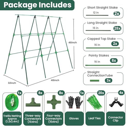 OTOSUNNY 50" x 48"Cucumber Trellis for Raised Garden Bed, Green - color: Green