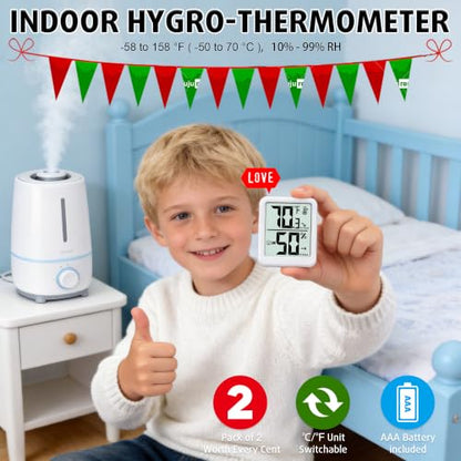 2 Pack Room Thermometer Indoor Hygrometer Digital Humidity Meter - color: White - Upgraded Version, size: 2 - Pack