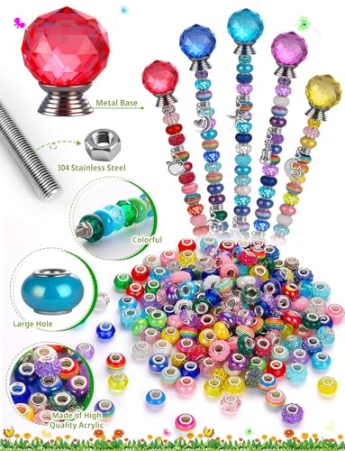 336 Pcs Beaded Garden Stakes DIY Fairy Wand Kit - size: 10 IN Diamonds & Round
