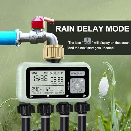 Watering Timer 4 Zone with with Brass Inlet, Sprinkler Timer 4 Outlet