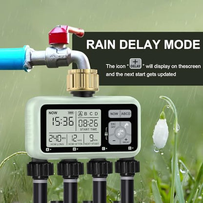 Watering Timer 4 Zone with with Brass Inlet, Sprinkler Timer 4 Outlet