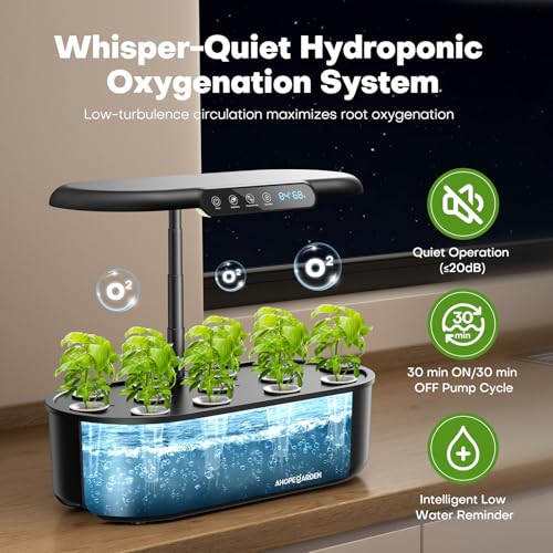 Ahopegarden Hydroponics Growing System: 12 Pods Temp ＆ Humidity Display - color: Glossy Black, size: 12 Pods