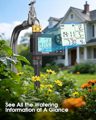 Water Timer for Garden Hose with Brass Inlet & Outlet, 1 Outlet Sprinkler Timer with Auto/Manual/Rain Delay Mode, Large LCD Display, Easy Programming Hose Timers for Lawn Garden Yard Vacation Watering - color: Gray