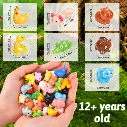 70 Pcs Mini Resin Animals and Ducks Bulk, 70 Different Tiny Animal Figurines to Hide, Miniature Resin Animal Figures for Fairy Garden, Dollhouse Decor, Crafts, Party Favors, Sensory Bin Toys