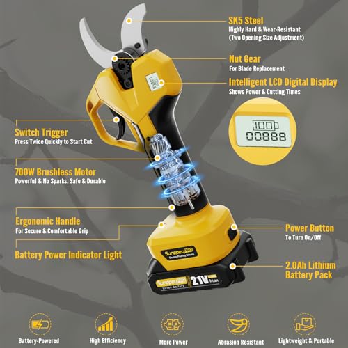 21V Brushless Cordless Electric Pruning Shears Max 2" Cutting