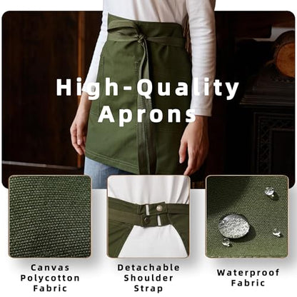 Waist Apron for Men Server Bistro Half 4251BY - color: Army Green, size: 5 Pack