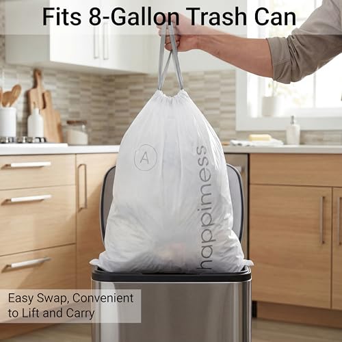 happimess HPM3000A-WHITE 7.9 Gallon Kitchen Drawstring Trash Bags, Trash Can Liner, White, 60-Count, 3-Packs of 20 Liners - color: White, size: 60 Count (Pack of 1)