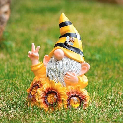 Joint Honglin Garden Funny Gnome Statue with Crystal Sunflower Lights - color: Gnome