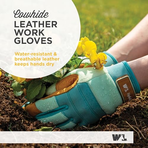 Wells Lamont Women's HydraHyde Leather Hybrid Gloves - color: Turquoise/Tan, size: Medium, style: 1-pack