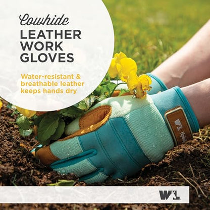 Wells Lamont Women's HydraHyde Leather Hybrid Gloves - color: Turquoise/Tan, size: Medium, style: 1-pack