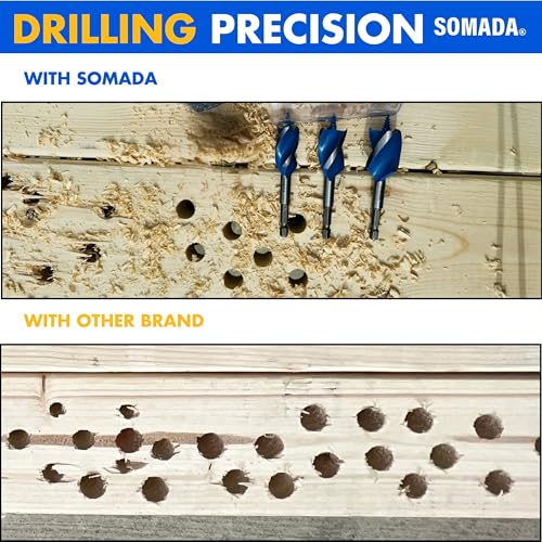 SOMADA Auger Drill Bit Set for Wood, 3-Piece, Hex Shank Quick Change - size: 3 PCS SET