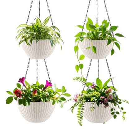Hanging Planters 8 Inch & 10 Inch, 4 Pack Self Watering Baskets, White - color: White, size: 8 and 10 Inch-4P