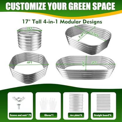 TBMLC 17" Tall Elevated Oval Metal Raised Garden Bed Silver,5X2X1.4 FT - color: Silver, size: 5X2X1.4 FT