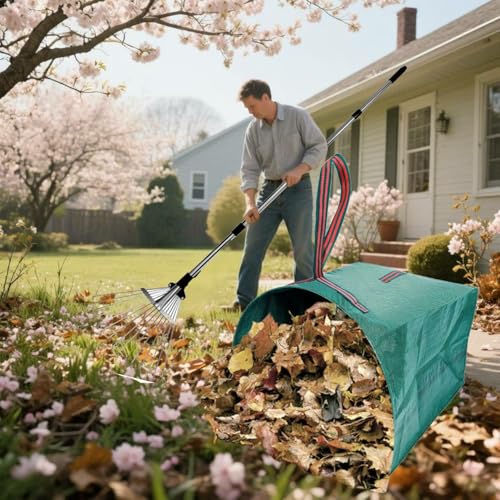 Adjustable Leaf Rake & 53 Gallon Bag, 33-68" Extendable Telescoping Yard