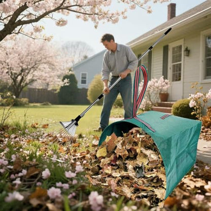 Adjustable Leaf Rake & 53 Gallon Bag, 33-68" Extendable Telescoping Yard