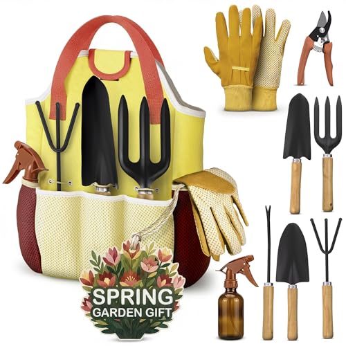 9 Pcs Compact Gardening Tool Set with Storage Bag, Rust-Proof Steel