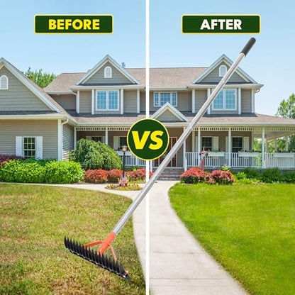 62.5 Inch Thatch Rake for Lawns 18 Sharp Tempered Spring Steel Tines - style: Thatch Rake