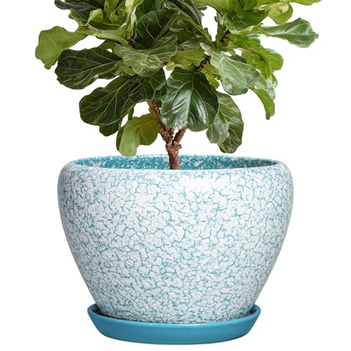Ceramic Flower Pots, 10 Inch Ceramic Planter, Crackle Blue - color: Crackle Blue, size: 10 Inch