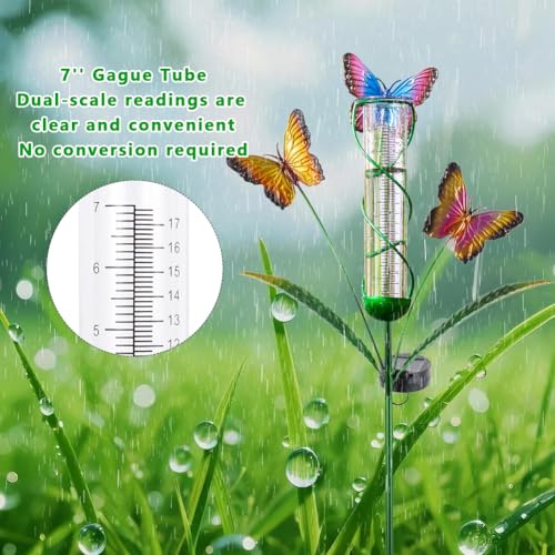 Solar Rain Gauge with 7-Inch Plastic Tube, Butterfly Decor - color: Multi-Butterfly