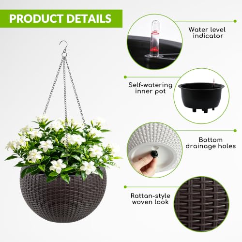 2 Pack 13.5" Self-Watering Hanging Baskets, Brown - color: Brown