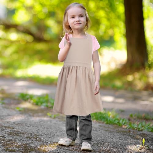 Kids Pinafore Apron, Cross Back Apron, Japanese Style Bib Aprons Home Clothes - color: Beige, size: 60 x 122 cm
