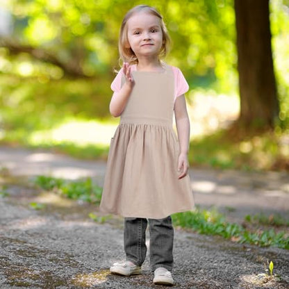 Kids Pinafore Apron, Cross Back Apron, Japanese Style Bib Aprons Home Clothes - color: Beige, size: 60 x 122 cm
