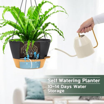 ZMTECH Large 12Inch Self Watering Hanging Planter, Water Window & Chain - color: Dark Gray