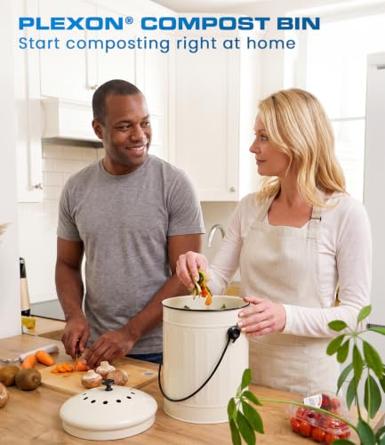Plexon Kitchen Compost Bin Indoor with Lid, Off-White 1.5 Gall - color: Off-white