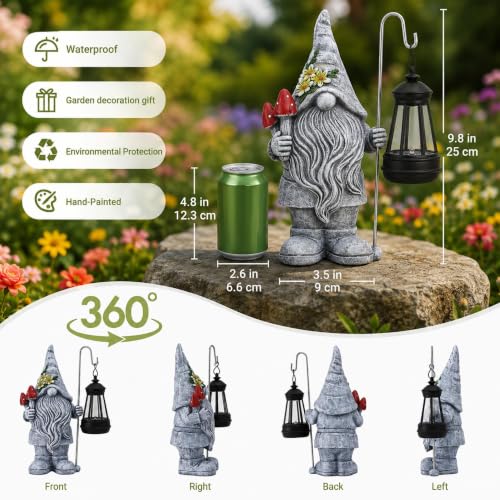 Garden Gnome with Solar Lantern: Outdoor Weatherproof Statue - color: Gnome