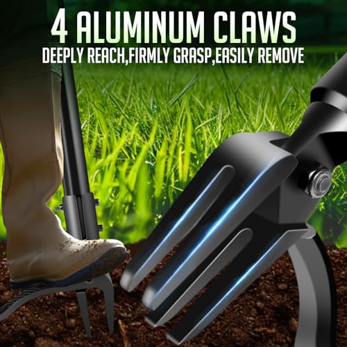 Weed-Puller-Tool-with-Long-Handle, 63" Adjustable Stand Up Weeding Tool with Heavy-Duty 4-Claw Weeder for Effortless Weeding Without Bending, Pulling, or Kneeling