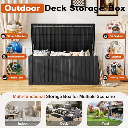 Waterproof Outdoor Storage Box, Resin Patio Organizer,180 Gal,Black - color: Striped Black, style: 180 Gallon