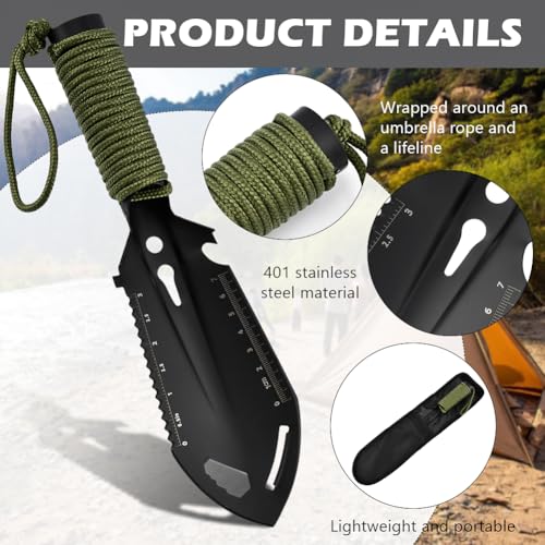 9‑in‑1 Mini Camping Shovel, Ultralight Backpacking Trowel Multitool - color: black