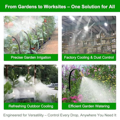 80FT Drip Irrigation System for Garden – Automatic Watering Kit with Solid Brass Metal Connectors, 360° Bendable Tubing &22 Adjustable Nozzles for Greenhouse, Lawn, Yard & Plants - size: 80 FT