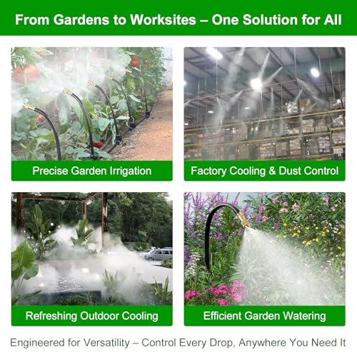 80FT Drip Irrigation System for Garden – Automatic Watering Kit with Solid Brass Metal Connectors, 360° Bendable Tubing &22 Adjustable Nozzles for Greenhouse, Lawn, Yard & Plants - size: 80 FT