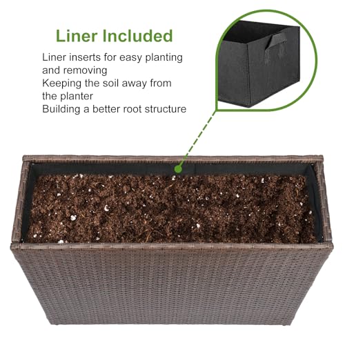 LEWIS&WAYNE Tall Planters for Outdoor Wicker Large Rectangular Block Box - color: Brown
