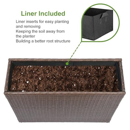 LEWIS&WAYNE Tall Planters for Outdoor Wicker Large Rectangular Block Box - color: Brown