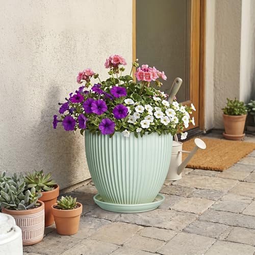 10 Inch Planter Indoor, Ceramic Pots with Saucer, Mint Green - color: Mint Green, size: 10 Inch