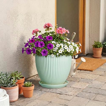 10 Inch Planter Indoor, Ceramic Pots with Saucer, Mint Green - color: Mint Green, size: 10 Inch