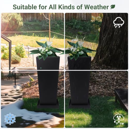 24" Metal Tall Outdoor Planters Set of 2, Durable & Wealtherproof - size: 24" H