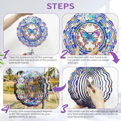 Butterfly Wind Spinner Outdoor Hanging for Yard Garden - color: Purple Butterfly